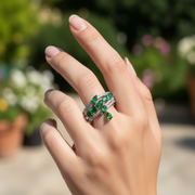 925 Sterling Silver Green Zircon Floral Halo Ring For Women